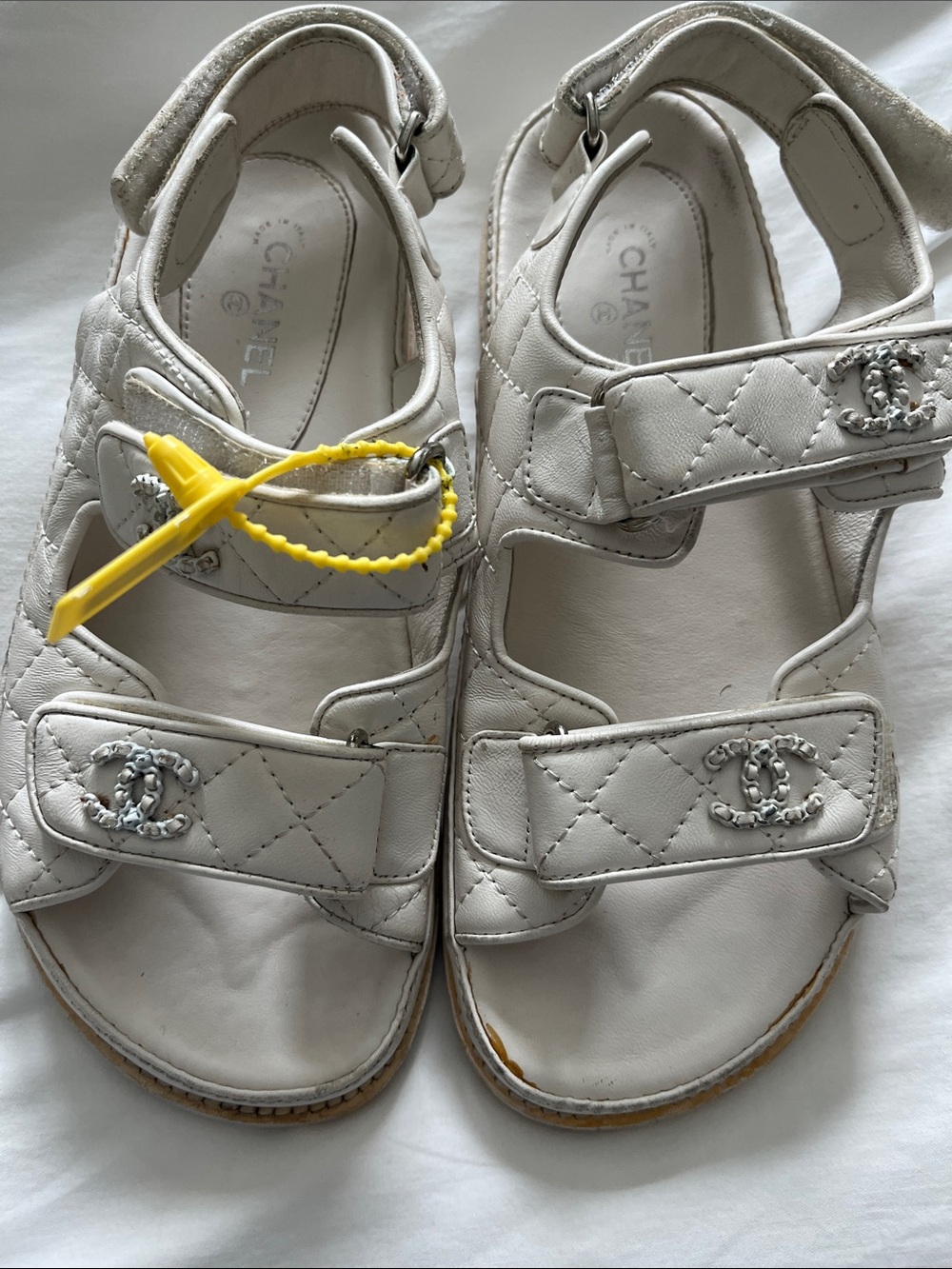 White Quilted  Logo Strap Sandals